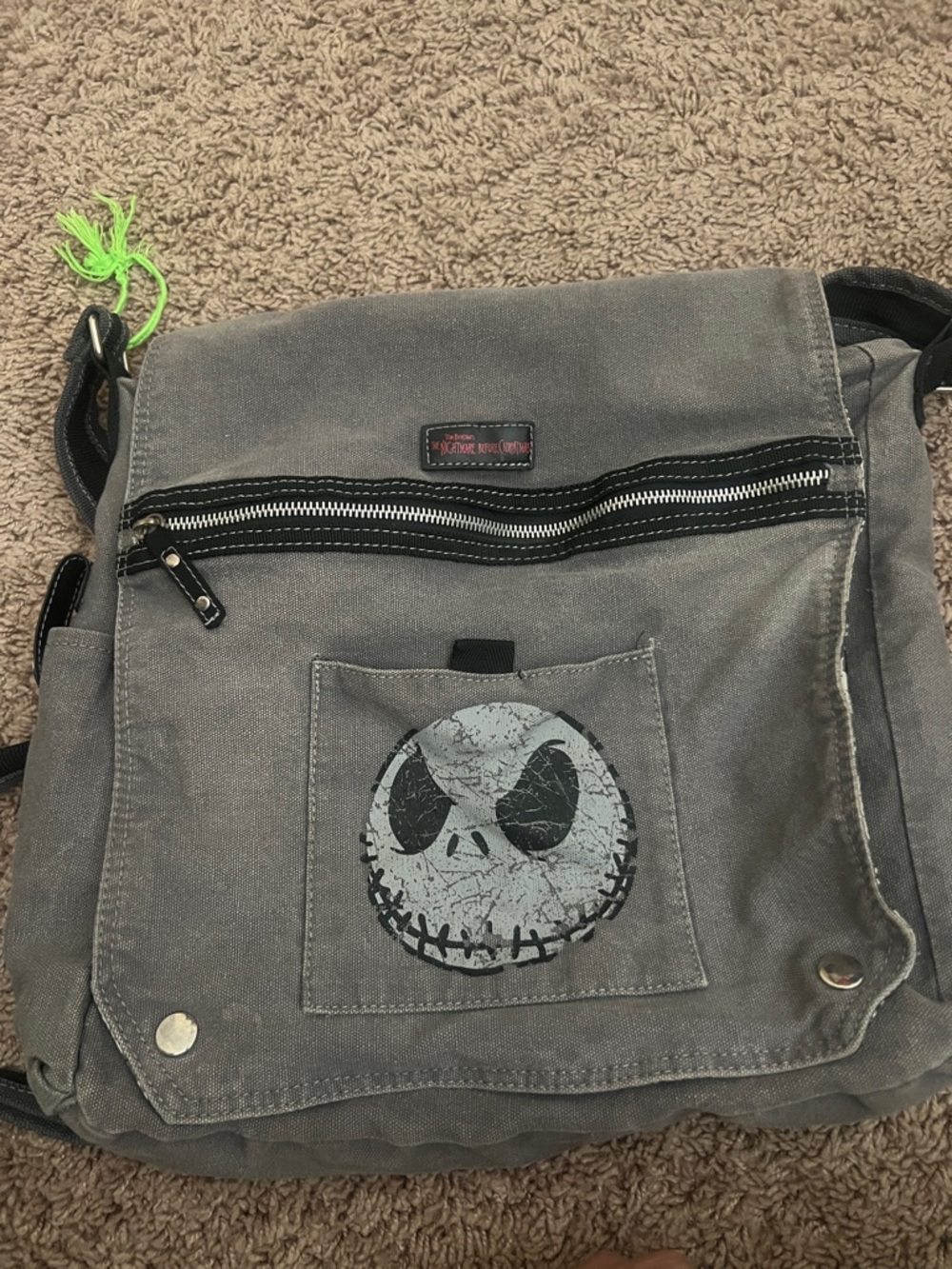 Gray Canvas Messenger Bag with Jack Skellington Graphic - Unbranded
